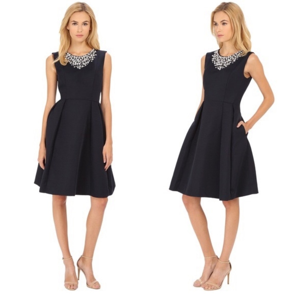 Kate Spade Rhinestone Embellished Sleeveless Silk Blend Fit and Flare Dress